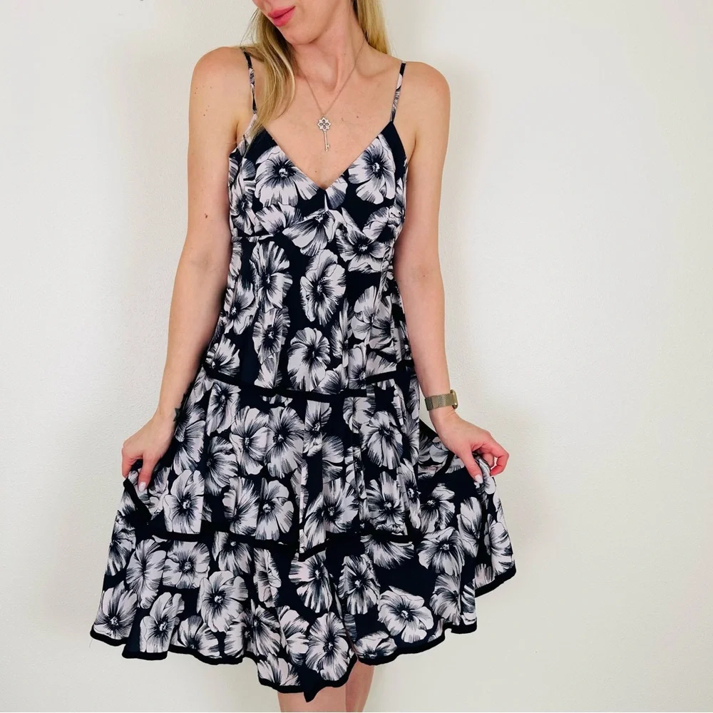 J. Crew Floral Tiered Ruffle 100% Silk Thin Straps Midi Dress